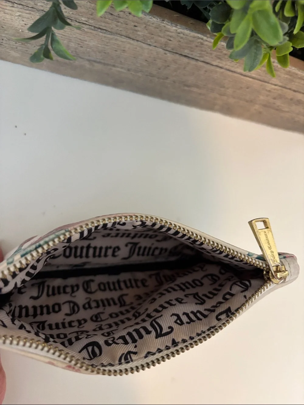 Juicy Couture White Cosmetic Pouch with Pink Floral Print
